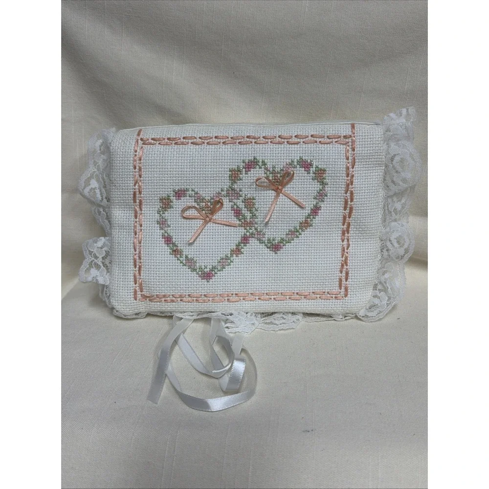 Double Hearts Jewelry Case Counted Cross Stitch Kit Titan Needlecraft 5x7